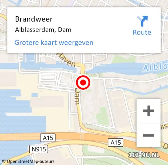 Locatie op kaart van de 112 melding: Brandweer Alblasserdam, Dam op 12 december 2022 08:35