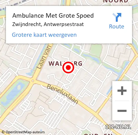 Locatie op kaart van de 112 melding: Ambulance Met Grote Spoed Naar Zwijndrecht, Antwerpsestraat op 8 augustus 2014 02:05