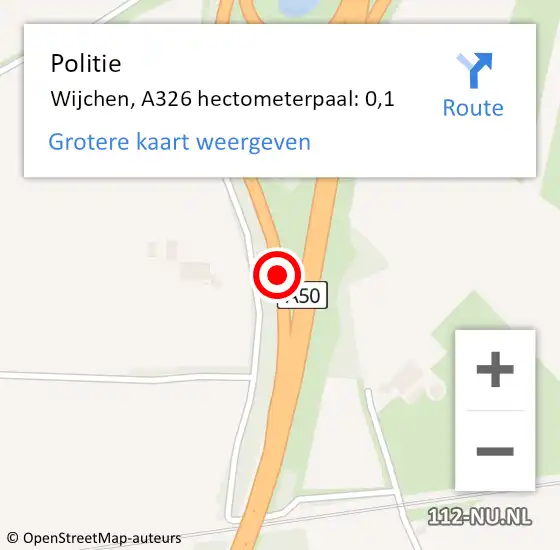 Locatie op kaart van de 112 melding: Politie Wijchen, A326 hectometerpaal: 0,1 op 12 december 2022 09:53