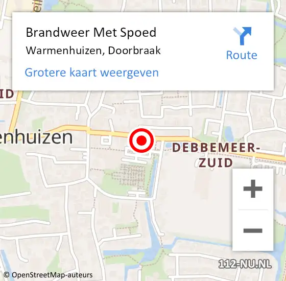 Locatie op kaart van de 112 melding: Brandweer Met Spoed Naar Warmenhuizen, Doorbraak op 12 december 2022 09:55