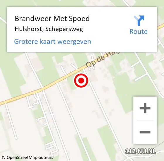 Locatie op kaart van de 112 melding: Brandweer Met Spoed Naar Hulshorst, Schepersweg op 12 december 2022 09:59