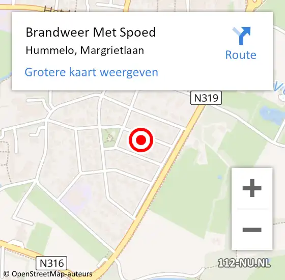 Locatie op kaart van de 112 melding: Brandweer Met Spoed Naar Hummelo, Margrietlaan op 12 december 2022 10:02