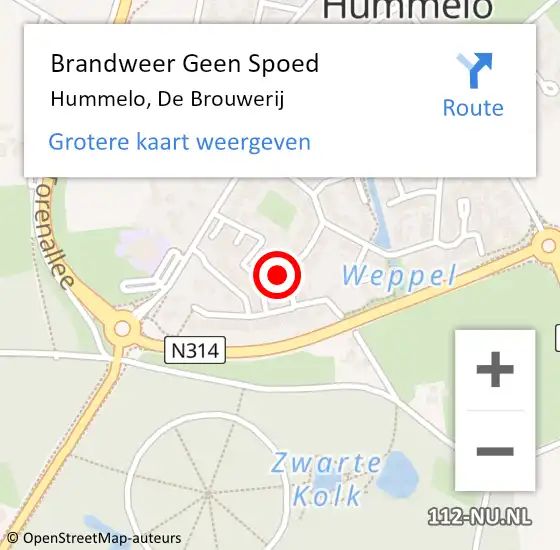 Locatie op kaart van de 112 melding: Brandweer Geen Spoed Naar Hummelo, De Brouwerij op 12 december 2022 10:04