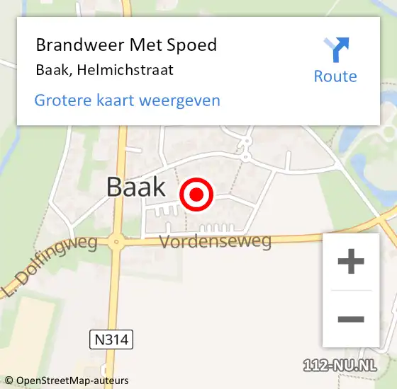 Locatie op kaart van de 112 melding: Brandweer Met Spoed Naar Baak, Helmichstraat op 12 december 2022 10:04