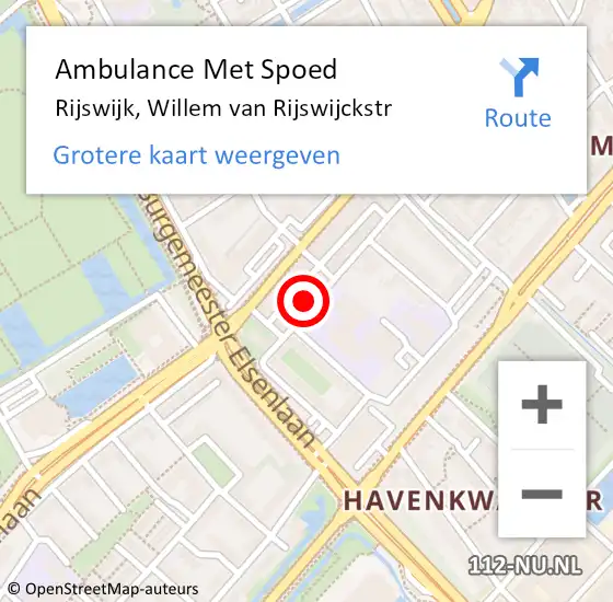 Locatie op kaart van de 112 melding: Ambulance Met Spoed Naar Rijswijk, Willem van Rijswijckstr op 12 december 2022 10:05