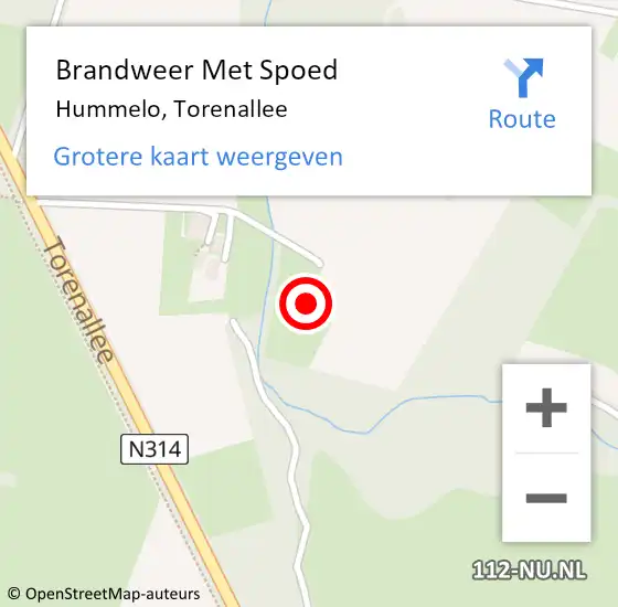Locatie op kaart van de 112 melding: Brandweer Met Spoed Naar Hummelo, Torenallee op 12 december 2022 10:05