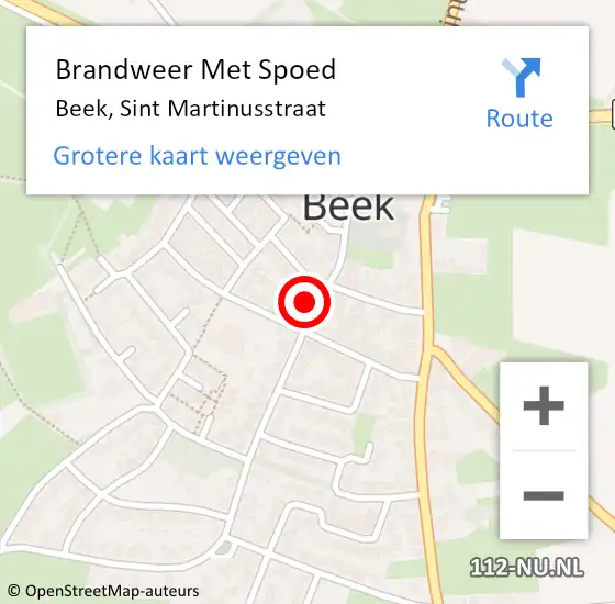 Locatie op kaart van de 112 melding: Brandweer Met Spoed Naar Beek, Sint Martinusstraat op 12 december 2022 10:07