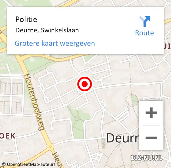 Locatie op kaart van de 112 melding: Politie Deurne, Swinkelslaan op 12 december 2022 10:09