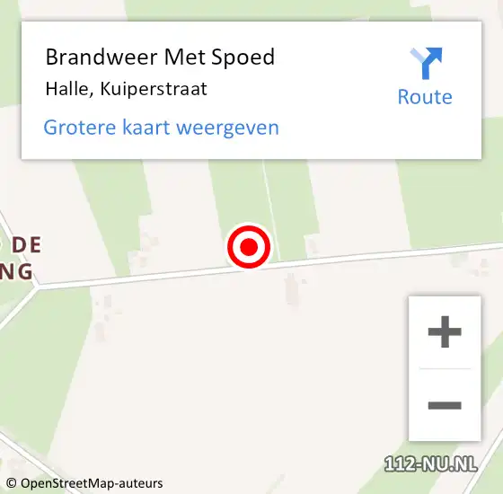 Locatie op kaart van de 112 melding: Brandweer Met Spoed Naar Halle, Kuiperstraat op 12 december 2022 10:10