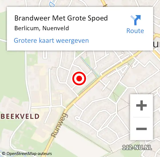 Locatie op kaart van de 112 melding: Brandweer Met Grote Spoed Naar Berlicum, Nuenveld op 12 december 2022 10:10