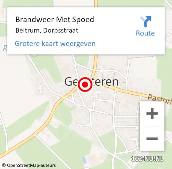 Locatie op kaart van de 112 melding: Brandweer Met Spoed Naar Beltrum, Dorpsstraat op 12 december 2022 10:10