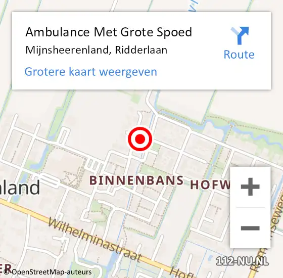 Locatie op kaart van de 112 melding: Ambulance Met Grote Spoed Naar Mijnsheerenland, Ridderlaan op 12 december 2022 10:13