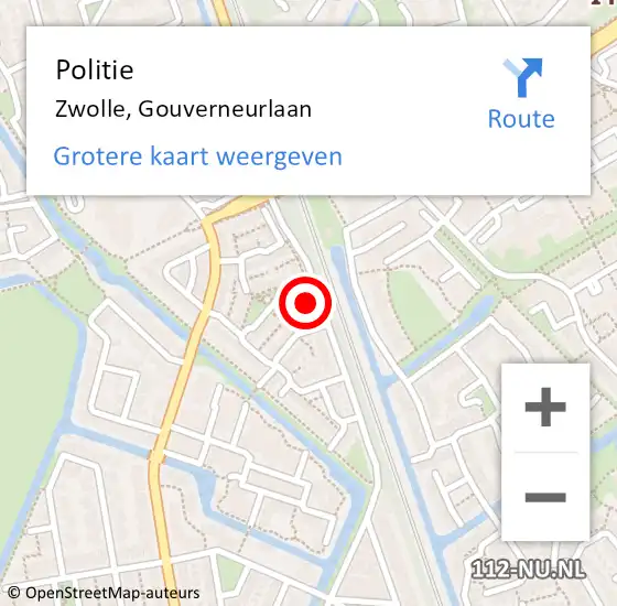 Locatie op kaart van de 112 melding: Politie Zwolle, Gouverneurlaan op 12 december 2022 10:20