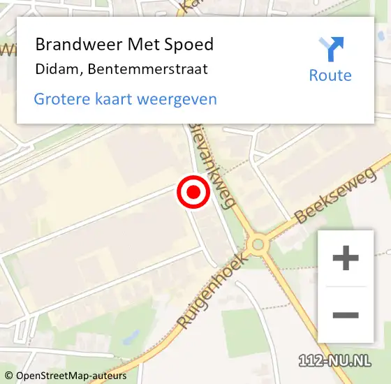 Locatie op kaart van de 112 melding: Brandweer Met Spoed Naar Didam, Bentemmerstraat op 12 december 2022 10:22