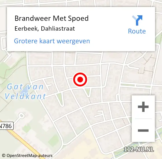 Locatie op kaart van de 112 melding: Brandweer Met Spoed Naar Eerbeek, Dahliastraat op 12 december 2022 10:24