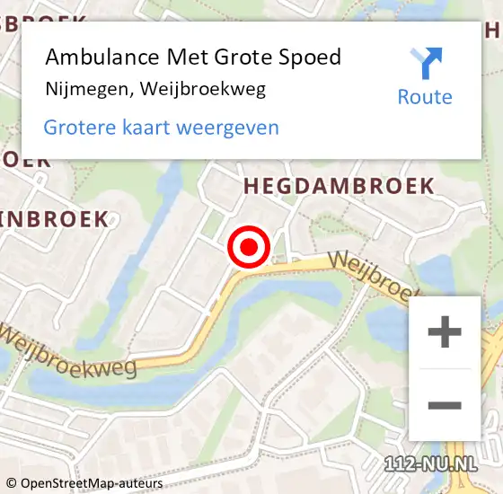 Locatie op kaart van de 112 melding: Ambulance Met Grote Spoed Naar Nijmegen, Weijbroekweg op 12 december 2022 10:29