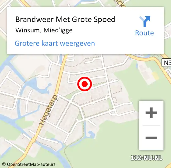 Locatie op kaart van de 112 melding: Brandweer Met Grote Spoed Naar Winsum, Mied'igge op 12 december 2022 10:30