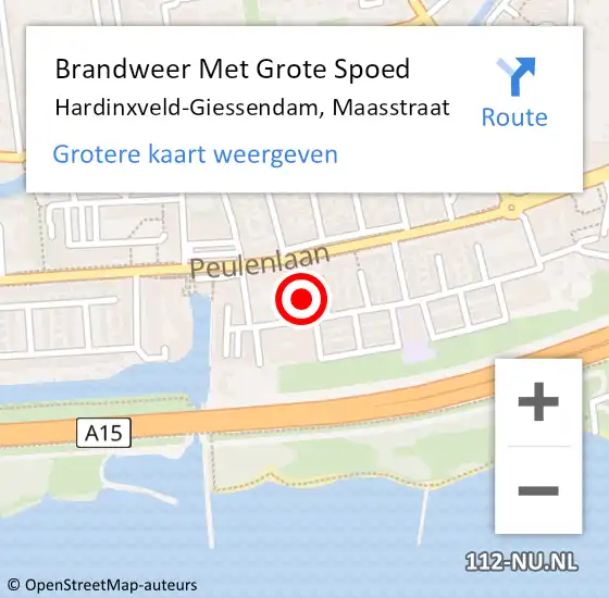 Locatie op kaart van de 112 melding: Brandweer Met Grote Spoed Naar Hardinxveld-Giessendam, Maasstraat op 12 december 2022 10:31