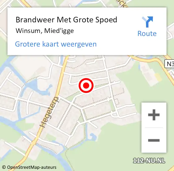 Locatie op kaart van de 112 melding: Brandweer Met Grote Spoed Naar Winsum, Mied'igge op 12 december 2022 10:32
