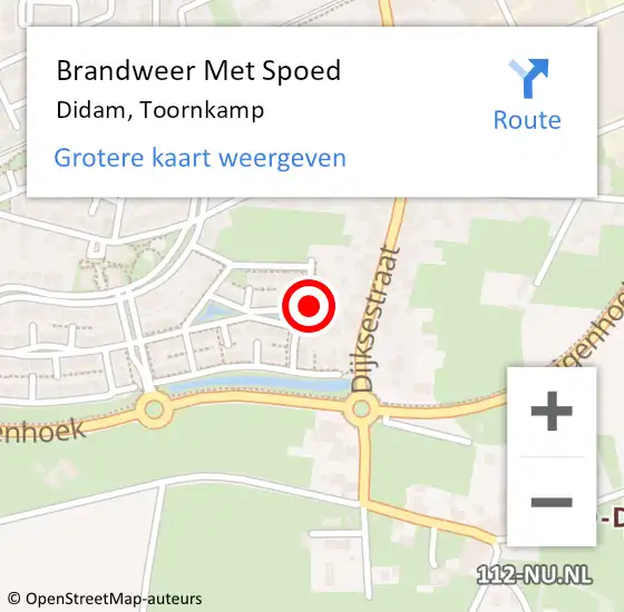 Locatie op kaart van de 112 melding: Brandweer Met Spoed Naar Didam, Toornkamp op 12 december 2022 10:34
