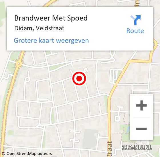 Locatie op kaart van de 112 melding: Brandweer Met Spoed Naar Didam, Veldstraat op 12 december 2022 10:36