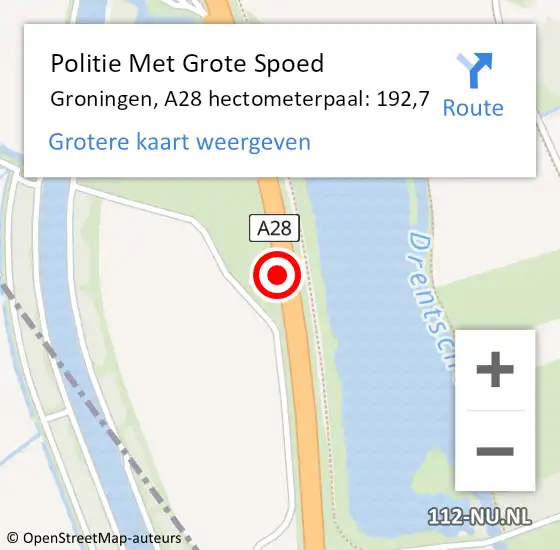 Locatie op kaart van de 112 melding: Politie Met Grote Spoed Naar Groningen, A28 hectometerpaal: 192,7 op 12 december 2022 10:42