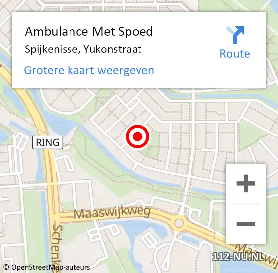 Locatie op kaart van de 112 melding: Ambulance Met Spoed Naar Spijkenisse, Yukonstraat op 12 december 2022 10:43