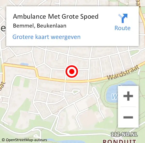 Locatie op kaart van de 112 melding: Ambulance Met Grote Spoed Naar Bemmel, Beukenlaan op 12 december 2022 10:45