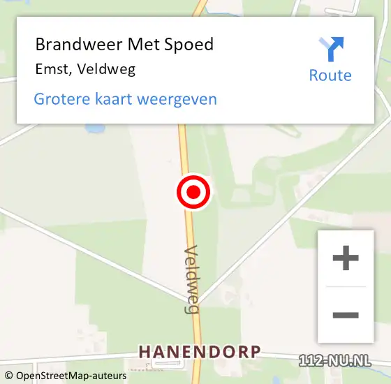 Locatie op kaart van de 112 melding: Brandweer Met Spoed Naar Emst, Veldweg op 12 december 2022 10:47