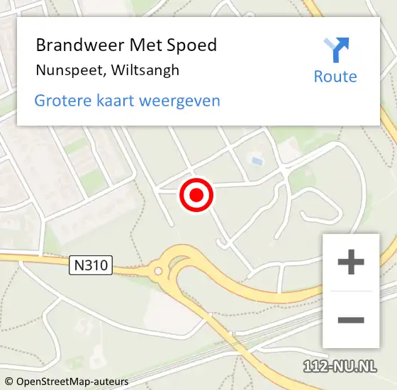 Locatie op kaart van de 112 melding: Brandweer Met Spoed Naar Nunspeet, Wiltsangh op 12 december 2022 10:47