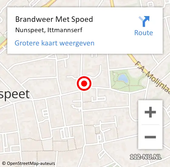 Locatie op kaart van de 112 melding: Brandweer Met Spoed Naar Nunspeet, Ittmannserf op 12 december 2022 10:48
