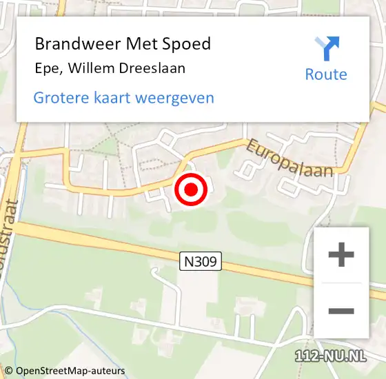 Locatie op kaart van de 112 melding: Brandweer Met Spoed Naar Epe, Willem Dreeslaan op 12 december 2022 10:58