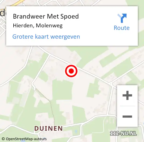 Locatie op kaart van de 112 melding: Brandweer Met Spoed Naar Hierden, Molenweg op 12 december 2022 11:00