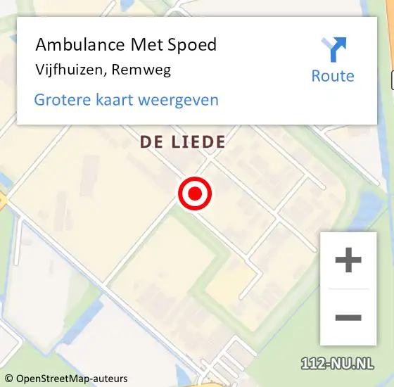 Locatie op kaart van de 112 melding: Ambulance Met Spoed Naar Vijfhuizen, Remweg op 12 december 2022 11:08