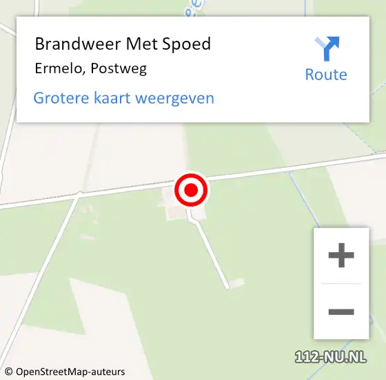 Locatie op kaart van de 112 melding: Brandweer Met Spoed Naar Ermelo, Postweg op 12 december 2022 11:10