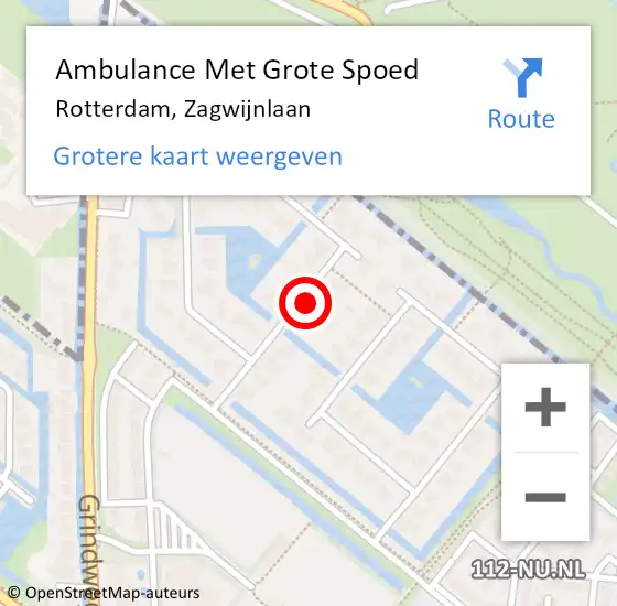 Locatie op kaart van de 112 melding: Ambulance Met Grote Spoed Naar Rotterdam, Zagwijnlaan op 12 december 2022 11:12