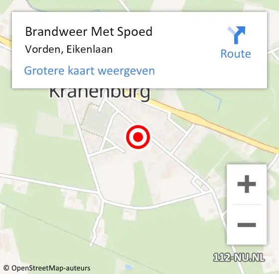 Locatie op kaart van de 112 melding: Brandweer Met Spoed Naar Vorden, Eikenlaan op 12 december 2022 11:25