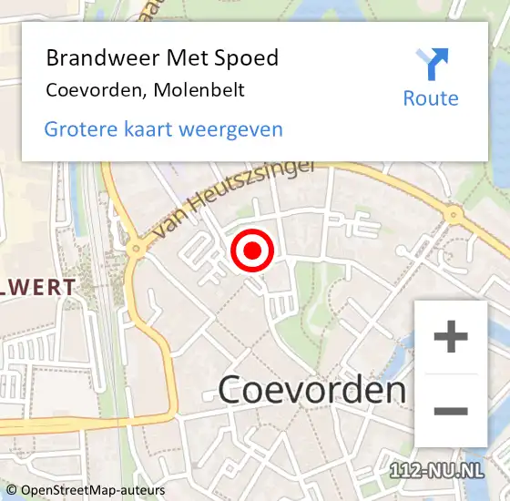 Locatie op kaart van de 112 melding: Brandweer Met Spoed Naar Coevorden, Molenbelt op 12 december 2022 11:29