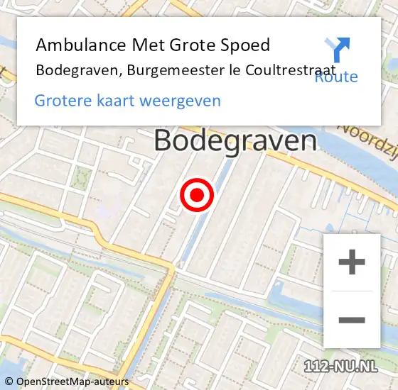 Locatie op kaart van de 112 melding: Ambulance Met Grote Spoed Naar Bodegraven, Burgemeester le Coultrestraat op 12 december 2022 11:35