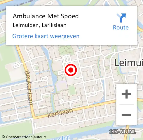 Locatie op kaart van de 112 melding: Ambulance Met Spoed Naar Leimuiden, Larikslaan op 12 december 2022 11:51