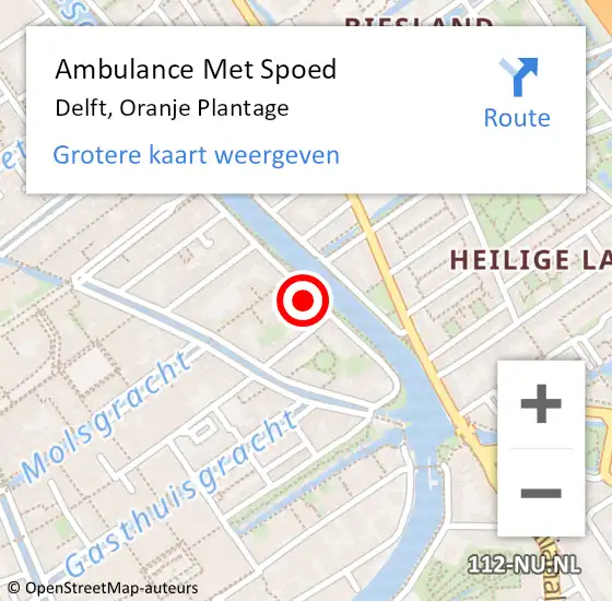 Locatie op kaart van de 112 melding: Ambulance Met Spoed Naar Delft, Oranje Plantage op 12 december 2022 12:32