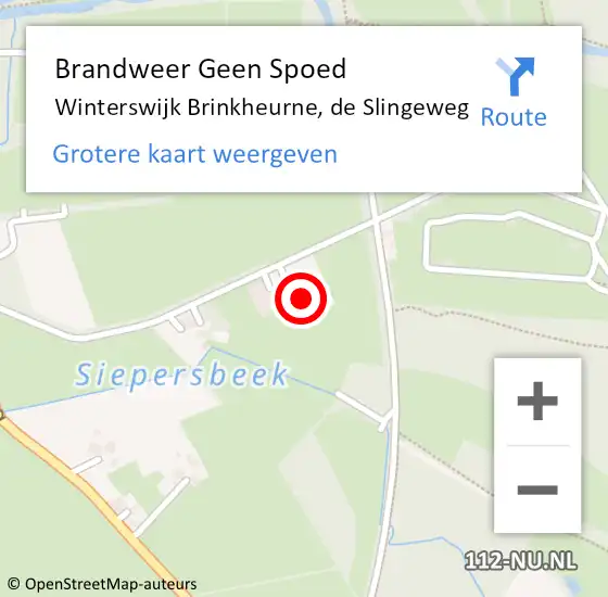 Locatie op kaart van de 112 melding: Brandweer Geen Spoed Naar Winterswijk Brinkheurne, de Slingeweg op 12 december 2022 12:34