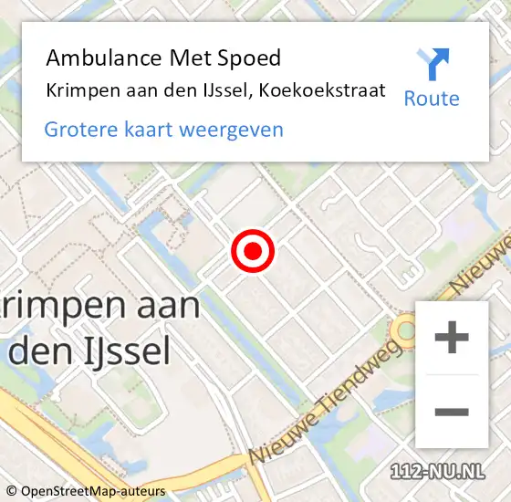 Locatie op kaart van de 112 melding: Ambulance Met Spoed Naar Krimpen aan den IJssel, Koekoekstraat op 12 december 2022 12:34