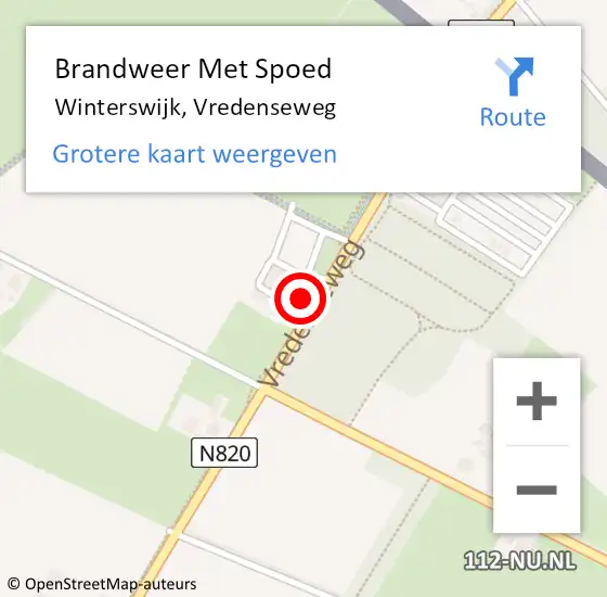 Locatie op kaart van de 112 melding: Brandweer Met Spoed Naar Winterswijk, Vredenseweg op 12 december 2022 12:36