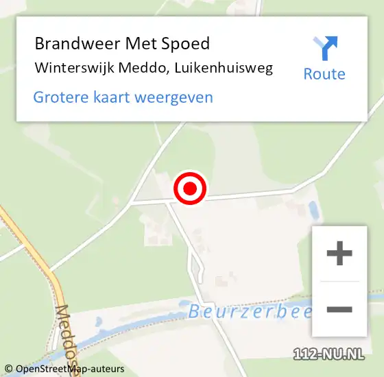 Locatie op kaart van de 112 melding: Brandweer Met Spoed Naar Winterswijk Meddo, Luikenhuisweg op 12 december 2022 12:41