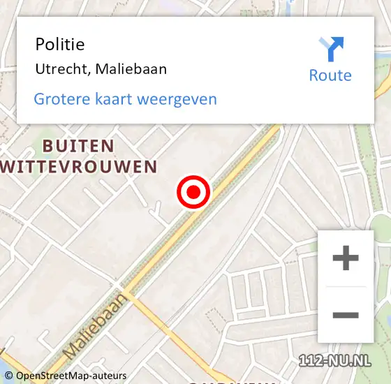 Locatie op kaart van de 112 melding: Politie Utrecht, Maliebaan op 12 december 2022 12:43