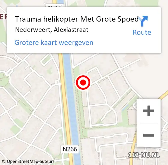 Locatie op kaart van de 112 melding: Trauma helikopter Met Grote Spoed Naar Nederweert, Alexiastraat op 12 december 2022 12:44