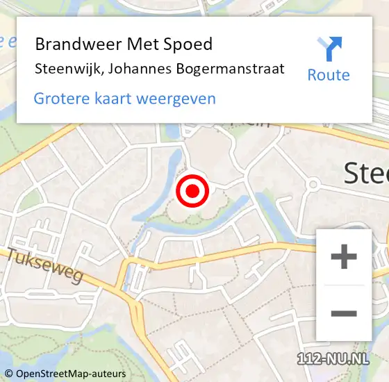 Locatie op kaart van de 112 melding: Brandweer Met Spoed Naar Steenwijk, Johannes Bogermanstraat op 12 december 2022 12:53