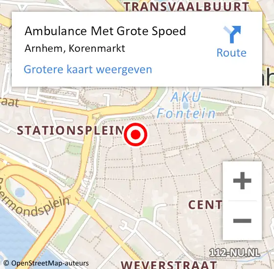 Locatie op kaart van de 112 melding: Ambulance Met Grote Spoed Naar Arnhem, Korenmarkt op 12 december 2022 12:56