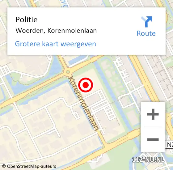 Locatie op kaart van de 112 melding: Politie Woerden, Korenmolenlaan op 12 december 2022 13:08